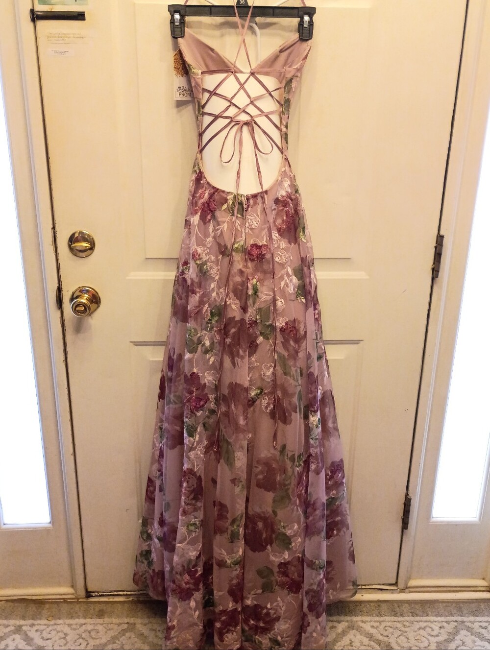 Dusty Rose Floral Maxi Dress with V-Neck and Spaghetti Straps - Picture 5 of 7